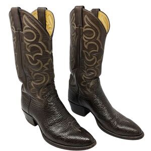 Justin Boots #8512 Men's 9.5 B Western Cowboy Leather Pull On Two Brown Tone